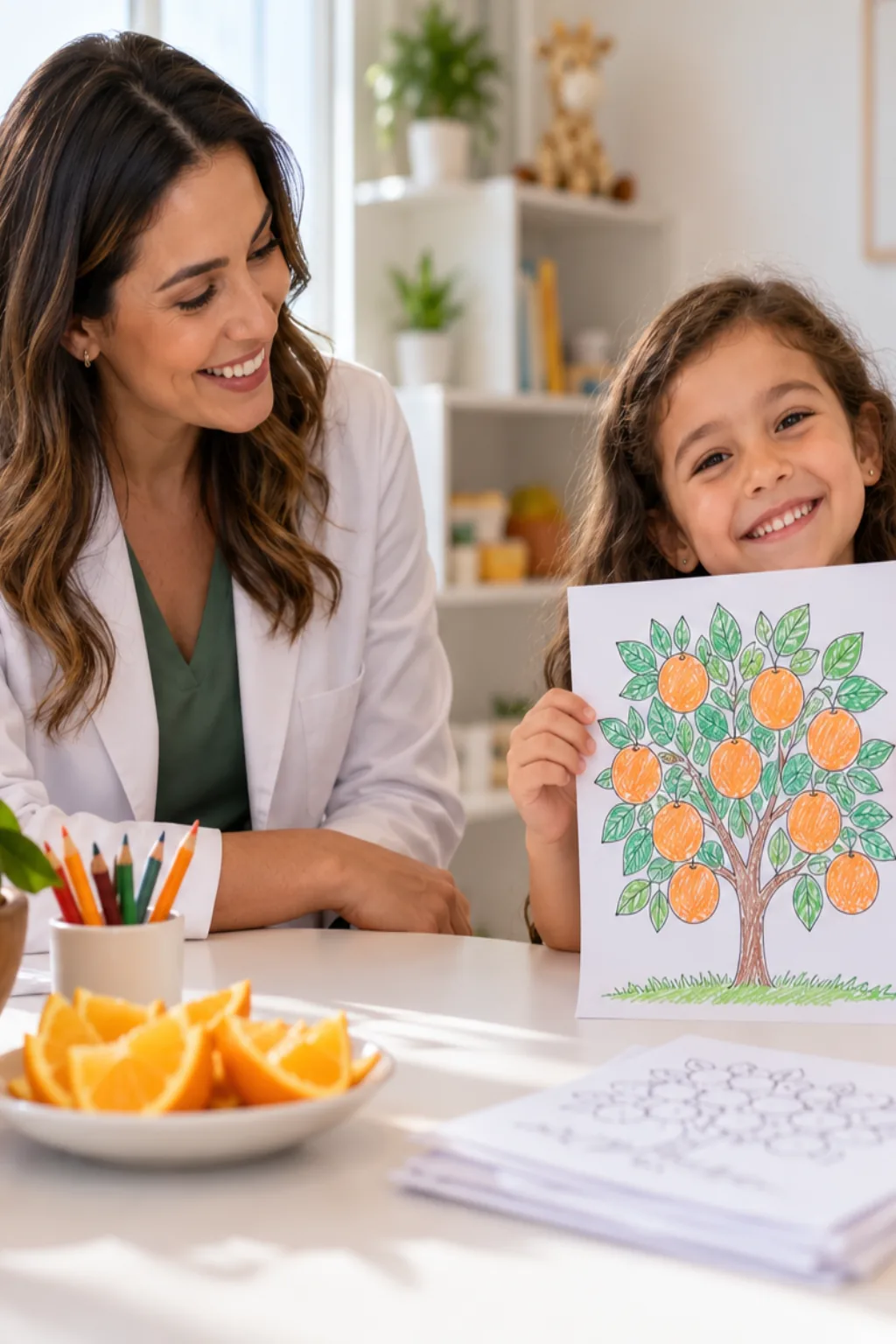 desenho de pé de laranja para colorir — exemplo criado na Desenhos pra Colorir