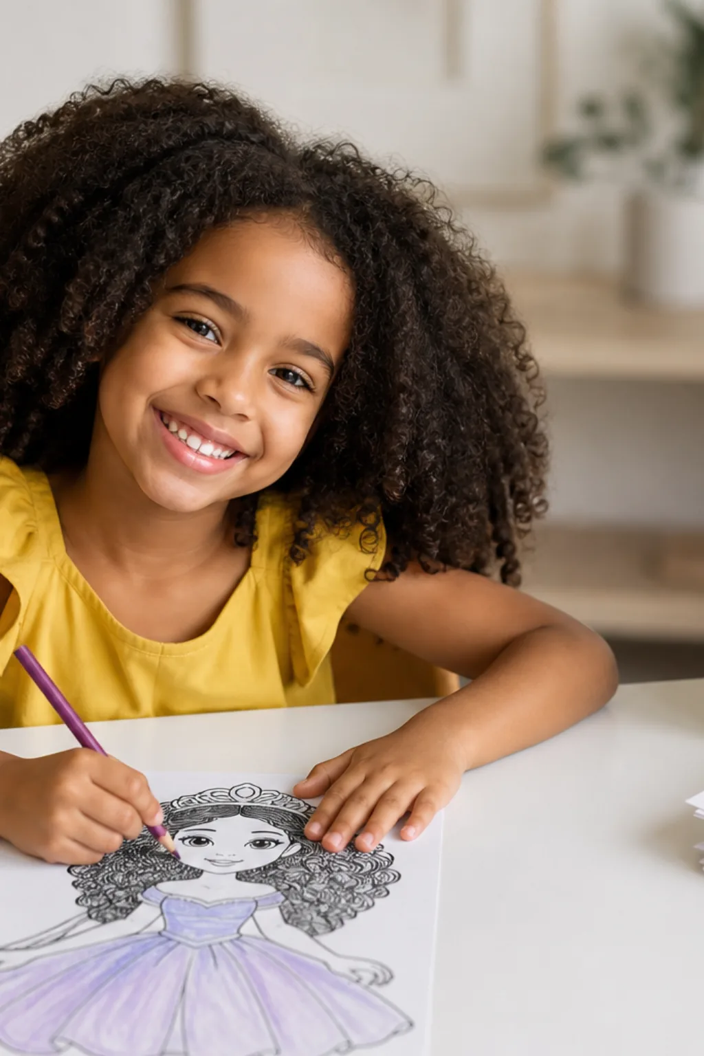 desenhos de princesas cacheadas para colorir — exemplo criado na Desenhos pra Colorir