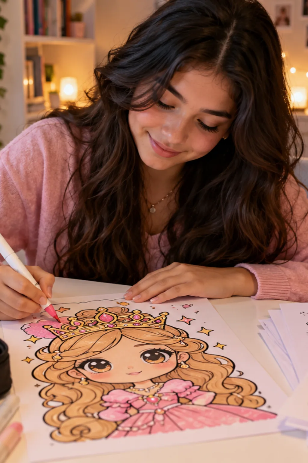 desenhos de princesas kawaii para colorir — exemplo criado na Desenhos pra Colorir