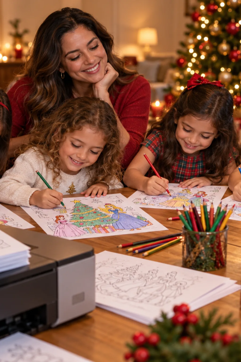 desenhos de princesas de Natal para colorir — exemplo criado na Desenhos pra Colorir