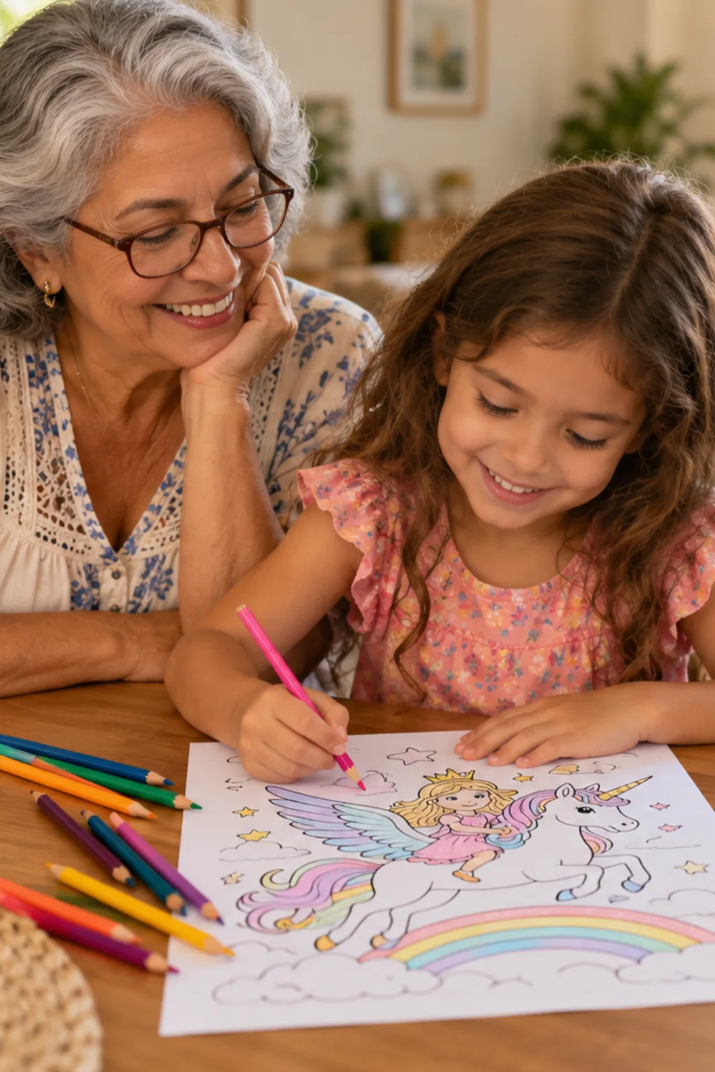 desenhos de princesa com unicórnio para colorir — exemplo criado na Desenhos pra Colorir