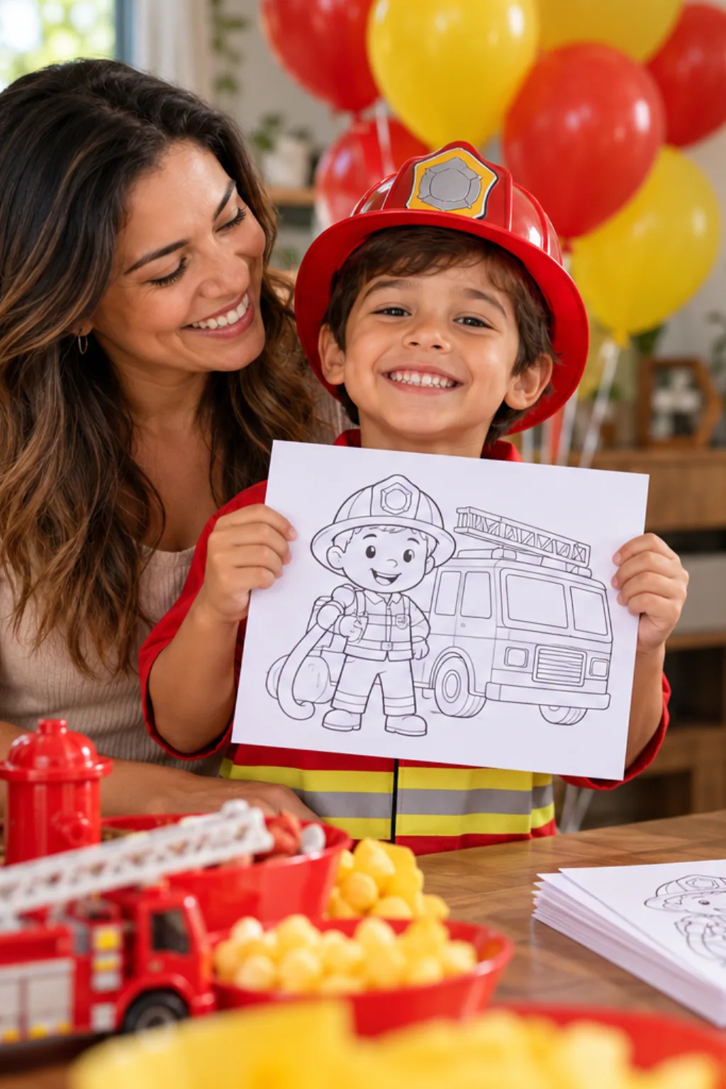 desenhos de bombeiro para colorir — exemplo criado na Desenhos pra Colorir