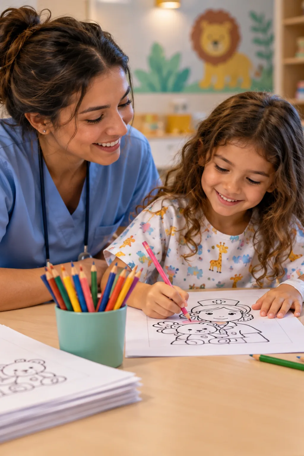 desenhos de enfermeira para colorir — exemplo criado na Desenhos pra Colorir