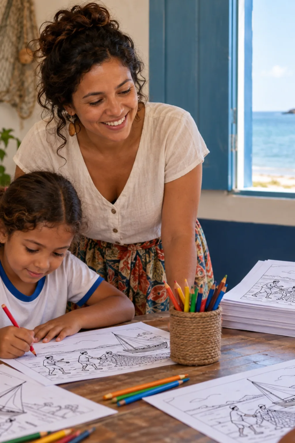 desenhos de pescadores para colorir — exemplo criado na Desenhos pra Colorir