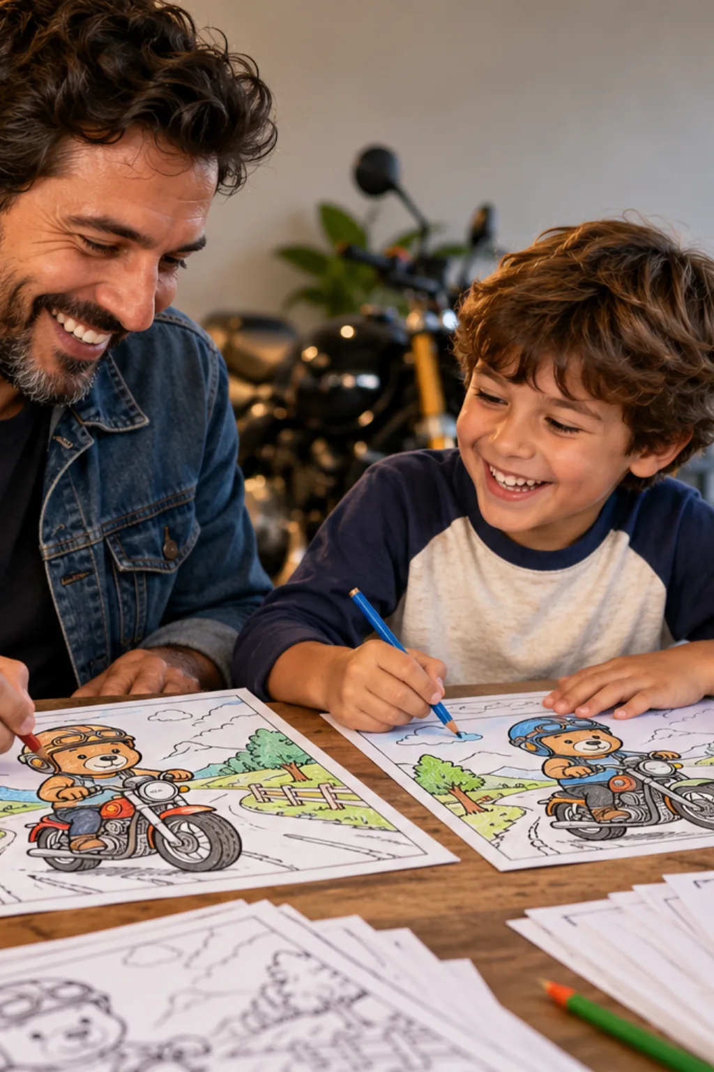 desenhos da Bobbie Goods andando de moto para colorir — exemplo criado na Desenhos pra Colorir