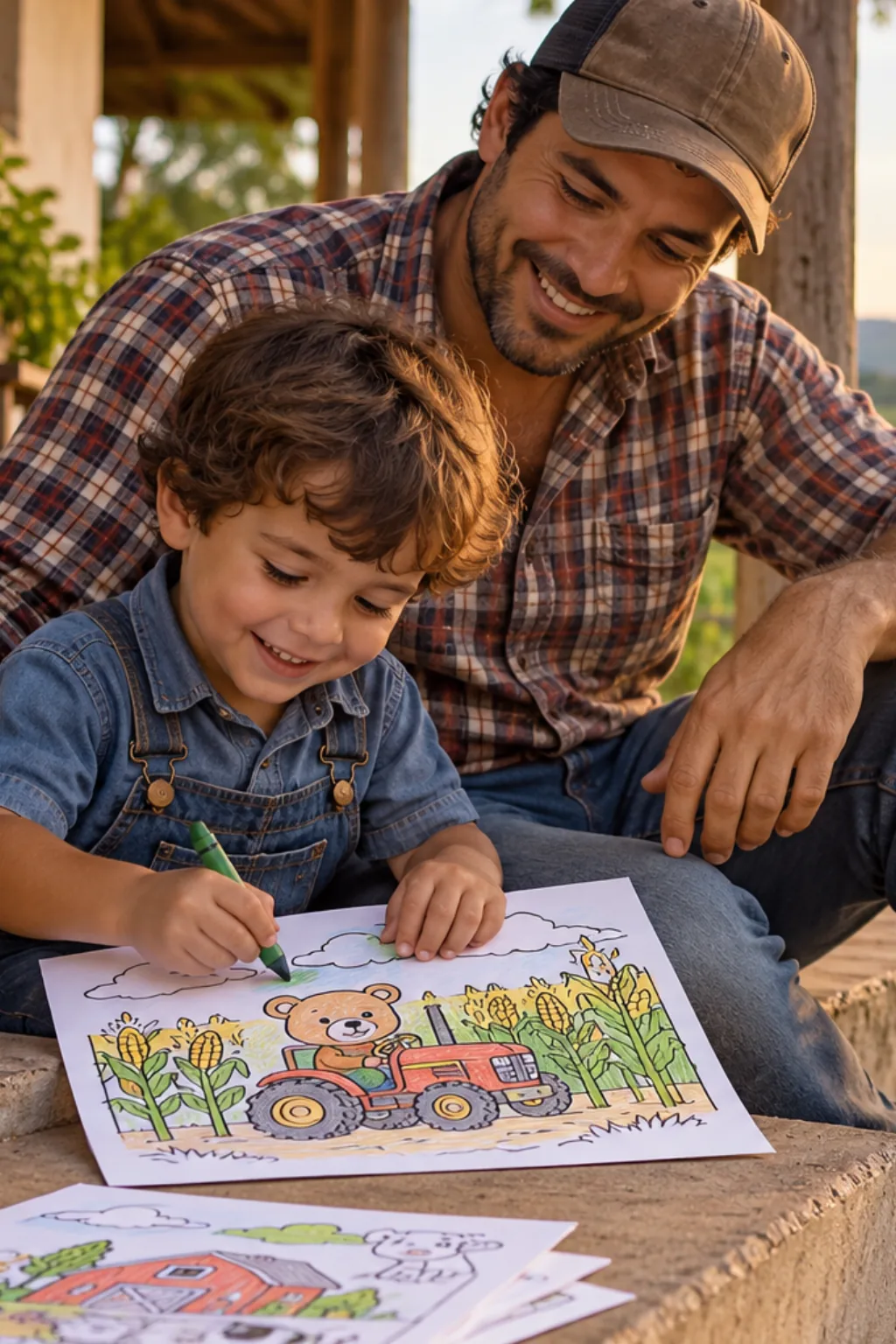 desenhos da Bobbie Goods andando de trator para colorir — exemplo criado na Desenhos pra Colorir