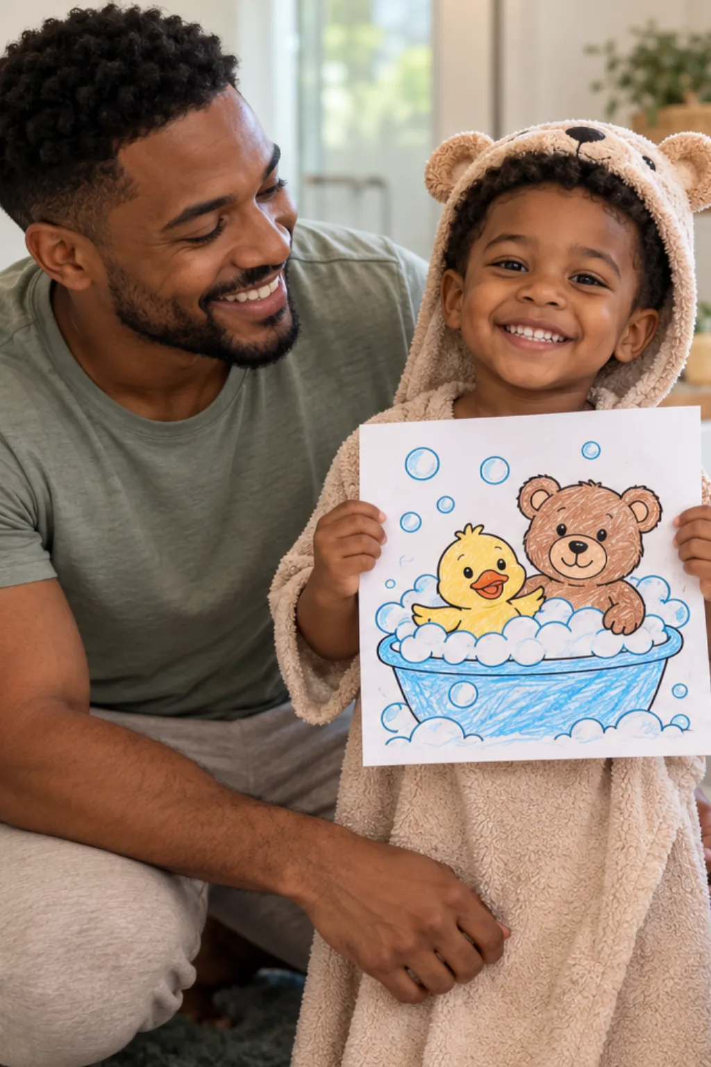 desenhos de animais da Bobbie Goods tomando banho para colorir — exemplo criado na Desenhos pra Colorir