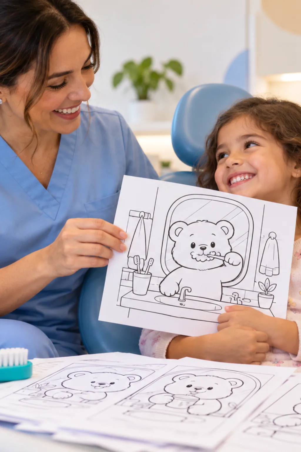 desenhos da Bobbie Goods escovando os dentes para colorir — exemplo criado na Desenhos pra Colorir