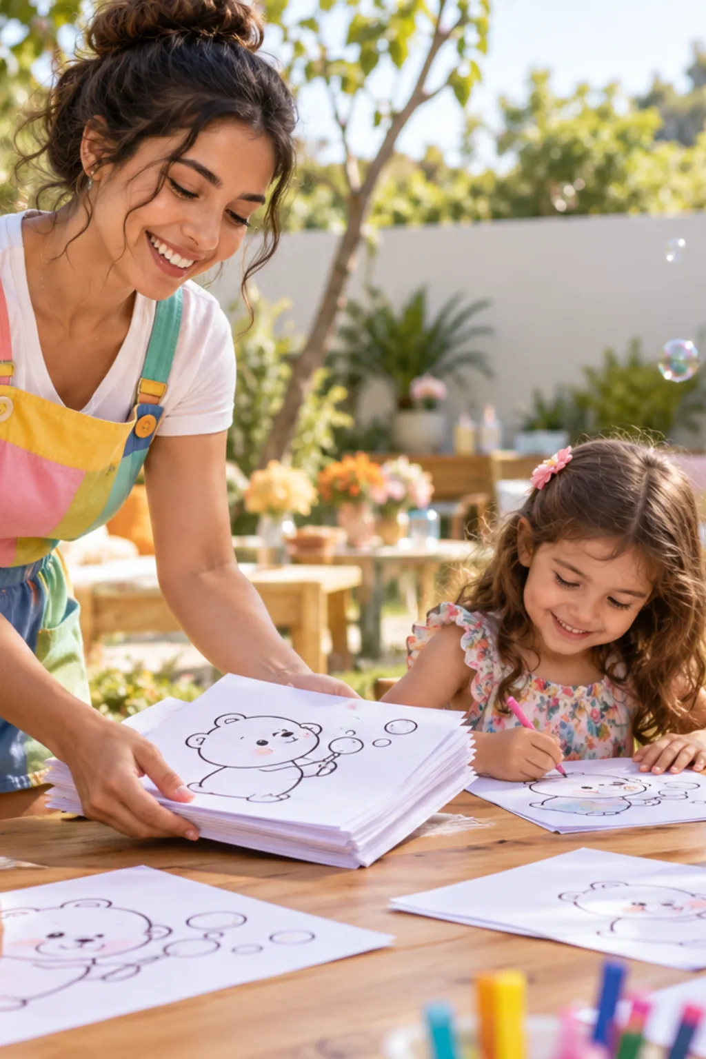 desenhos da Bobbie Goods fazendo bolhas de sabão para colorir — exemplo criado na Desenhos pra Colorir