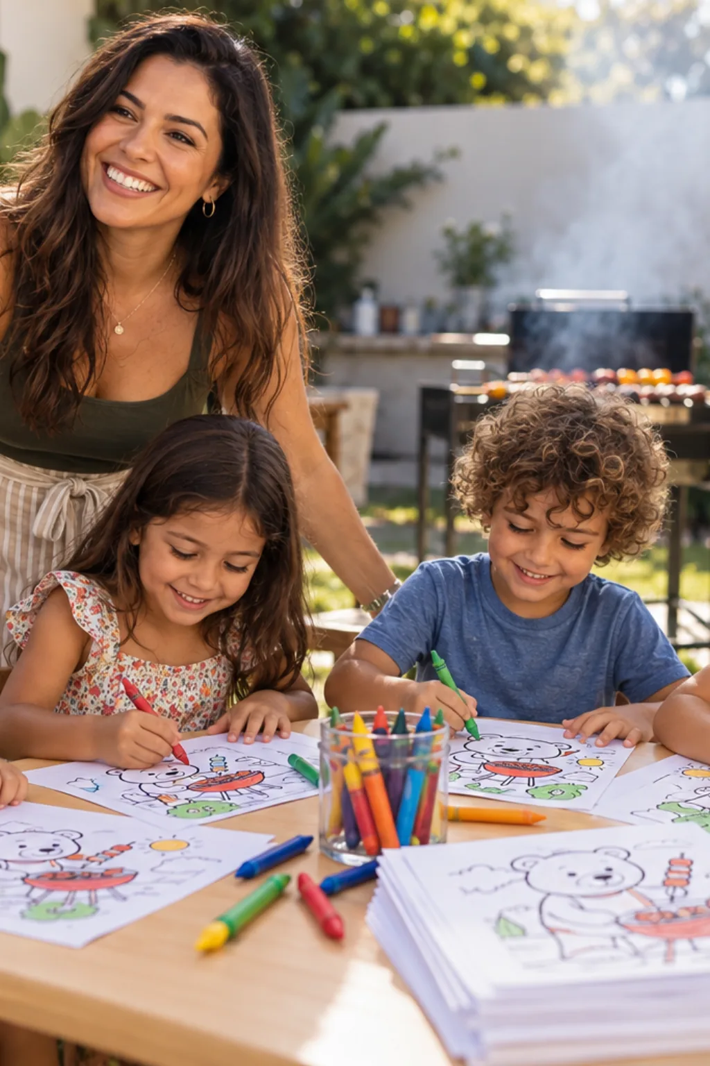 desenhos da Bobbie Goods fazendo churrasco para colorir — exemplo criado na Desenhos pra Colorir