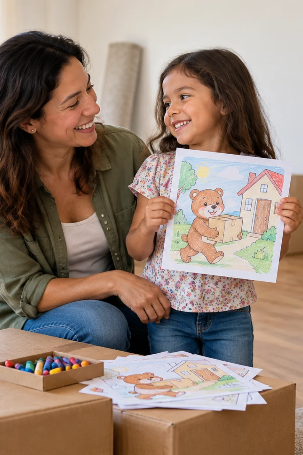 desenhos da Bobbie Goods fazendo mudança para colorir — exemplo criado na Desenhos pra Colorir