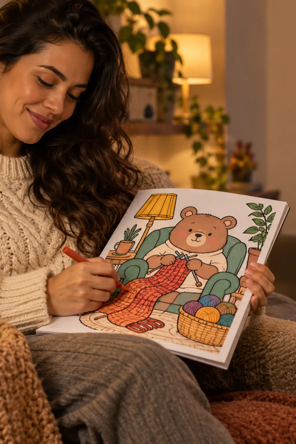 desenhos da Bobbie Goods fazendo tricô para colorir — exemplo criado na Desenhos pra Colorir