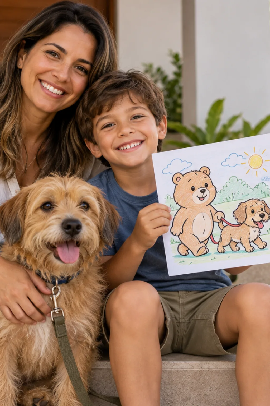 desenhos da Bobbie Goods passeando com um cachorro para colorir — exemplo criado na Desenhos pra Colorir