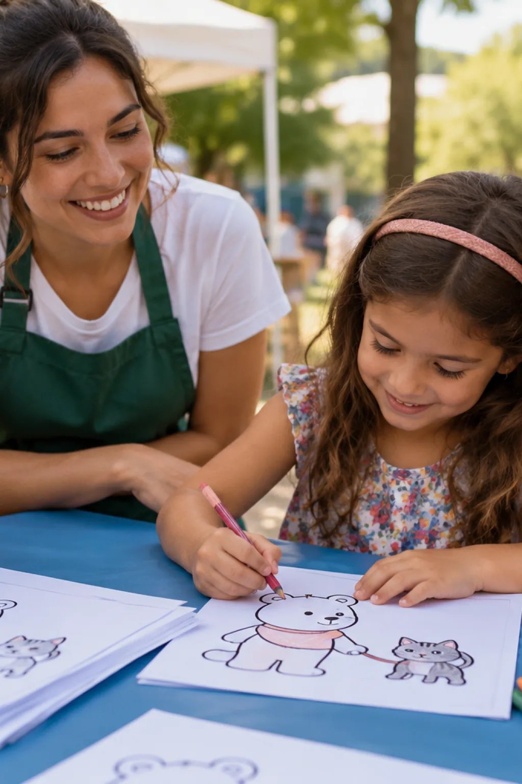 desenhos da Bobbie Goods passeando com um gato para colorir — exemplo criado na Desenhos pra Colorir