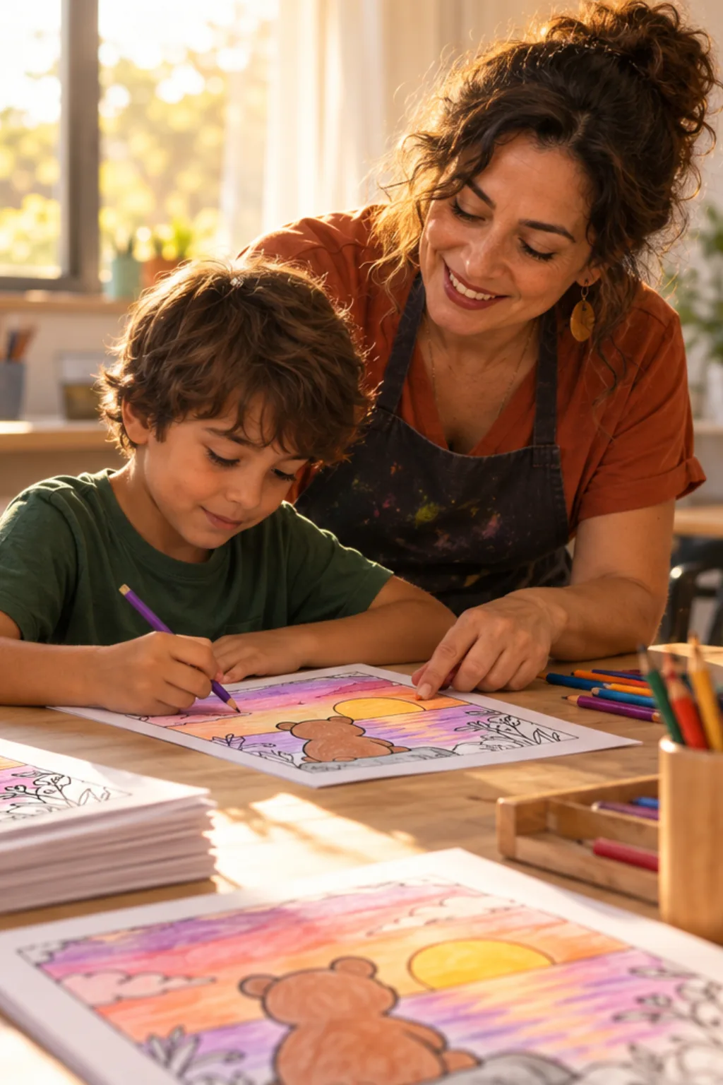 desenhos da Bobbie Goods no pôr do sol para colorir — exemplo criado na Desenhos pra Colorir
