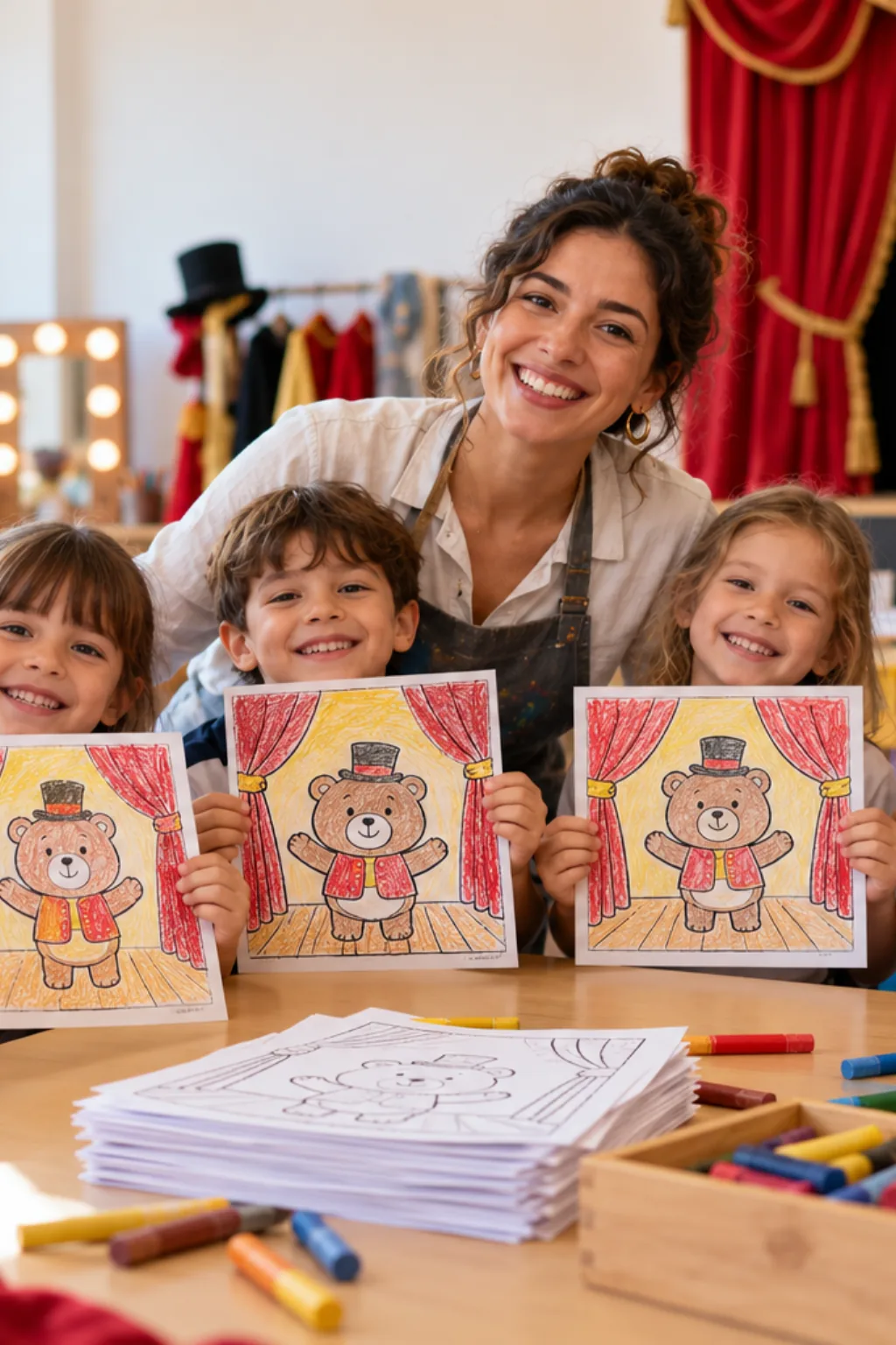 desenhos da Bobbie Goods no teatro para colorir — exemplo criado na Desenhos pra Colorir
