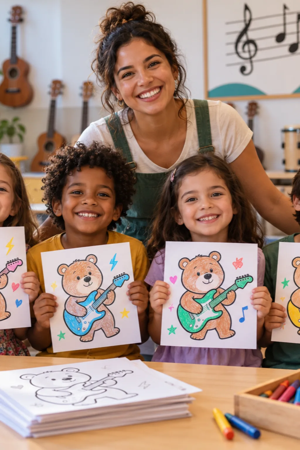 desenhos da Bobbie Goods tocando guitarra para colorir — exemplo criado na Desenhos pra Colorir