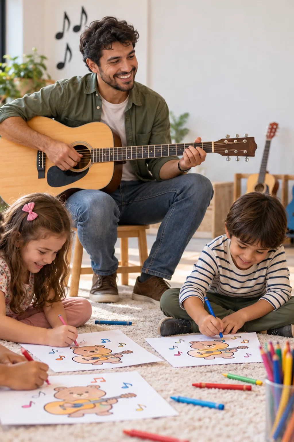 desenhos da Bobbie Goods tocando violão para colorir — exemplo criado na Desenhos pra Colorir
