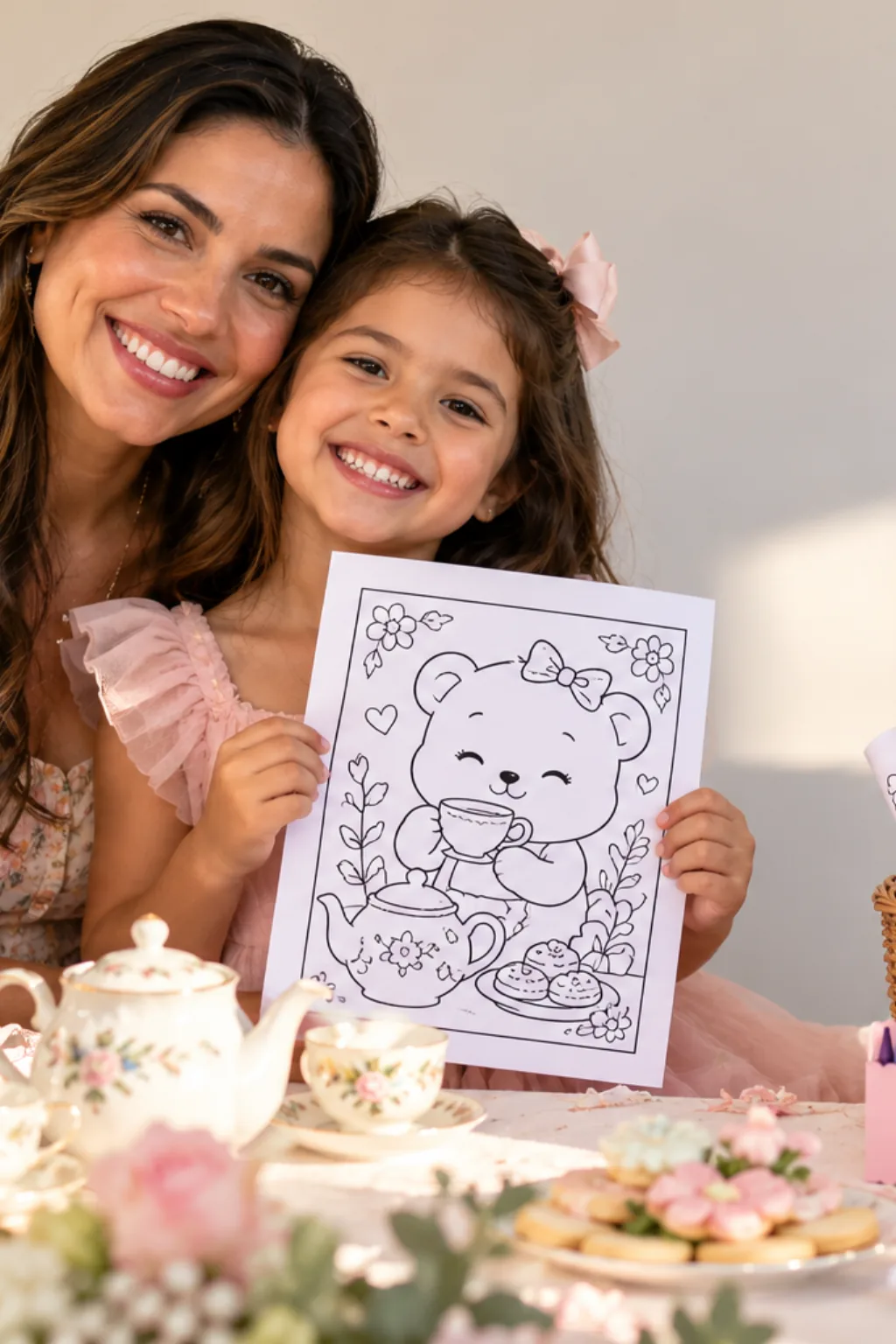 desenhos da Bobbie Goods tomando chá da tarde para colorir — exemplo criado na Desenhos pra Colorir