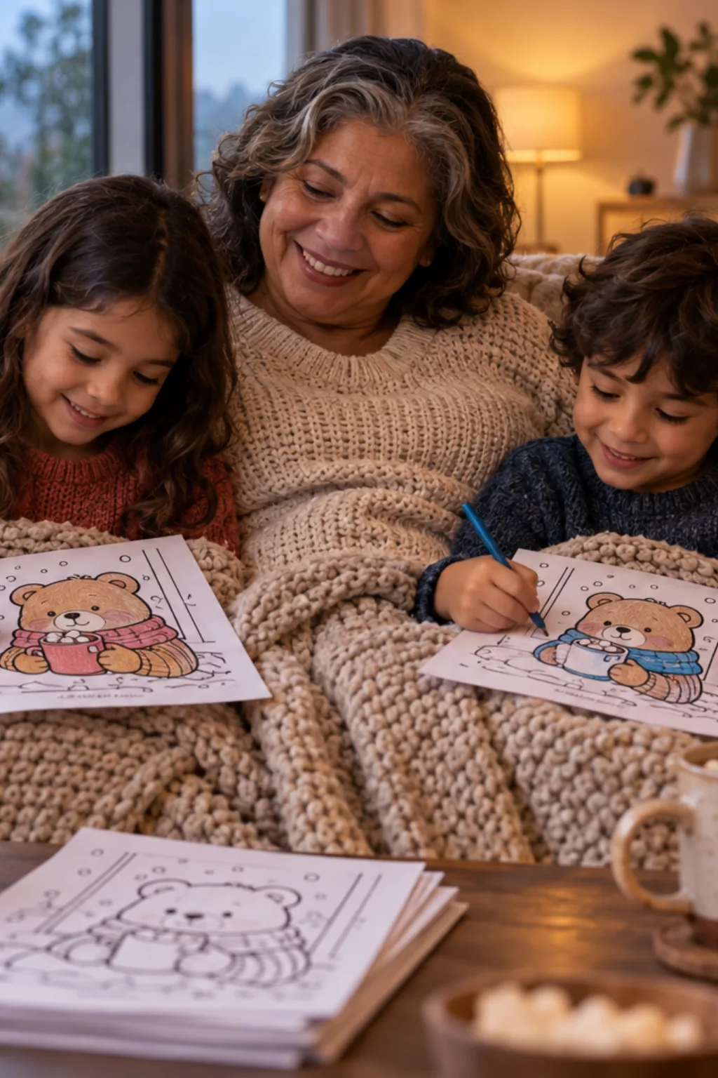desenhos da Bobbie Goods tomando chocolate quente para colorir — exemplo criado na Desenhos pra Colorir