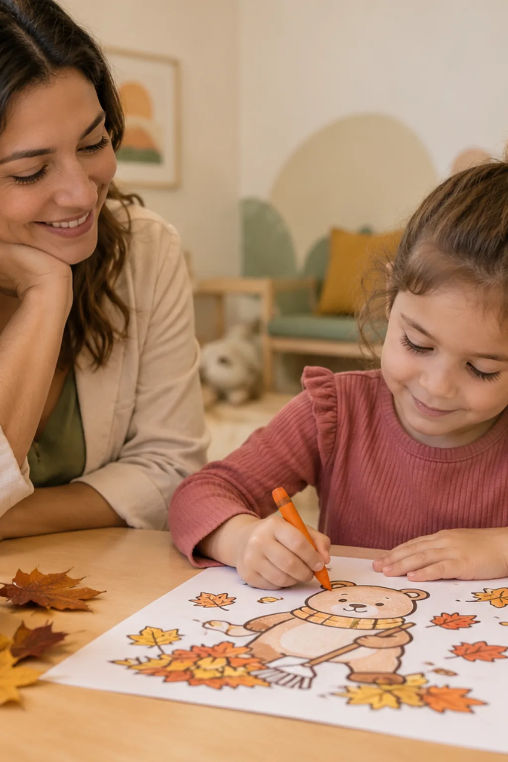 desenhos da Bobbie Goods varrendo folhas para colorir — exemplo criado na Desenhos pra Colorir