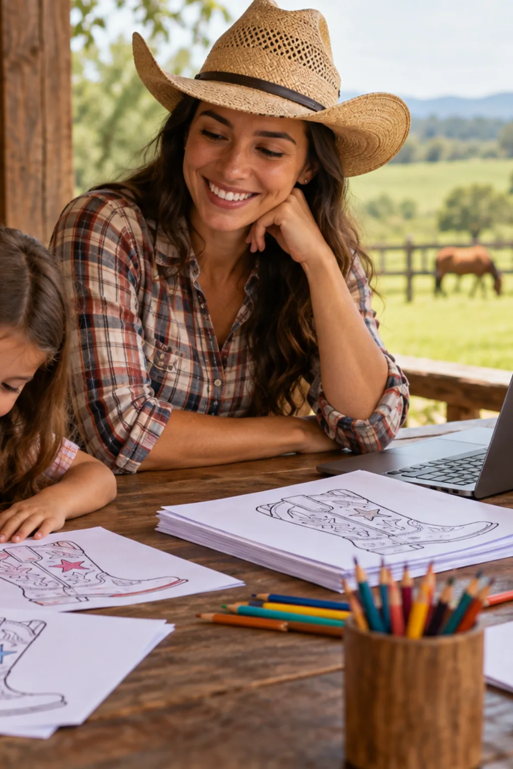 desenho de bota country para colorir — exemplo criado na Desenhos pra Colorir