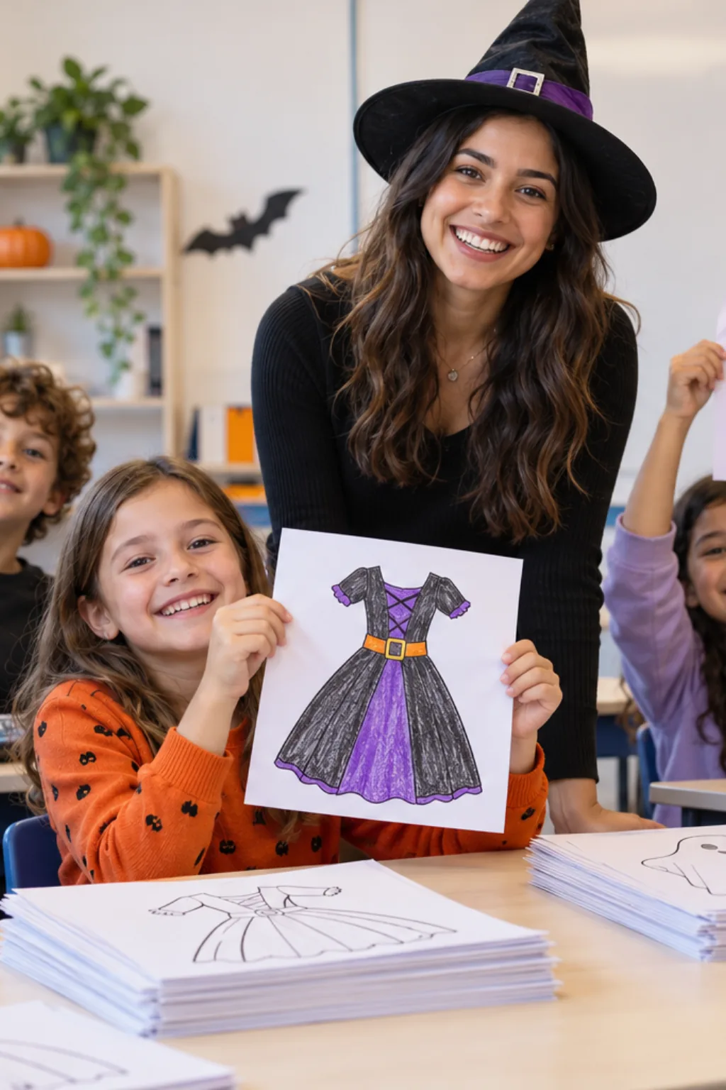 desenhos de fantasias de Halloween para colorir — exemplo criado na Desenhos pra Colorir