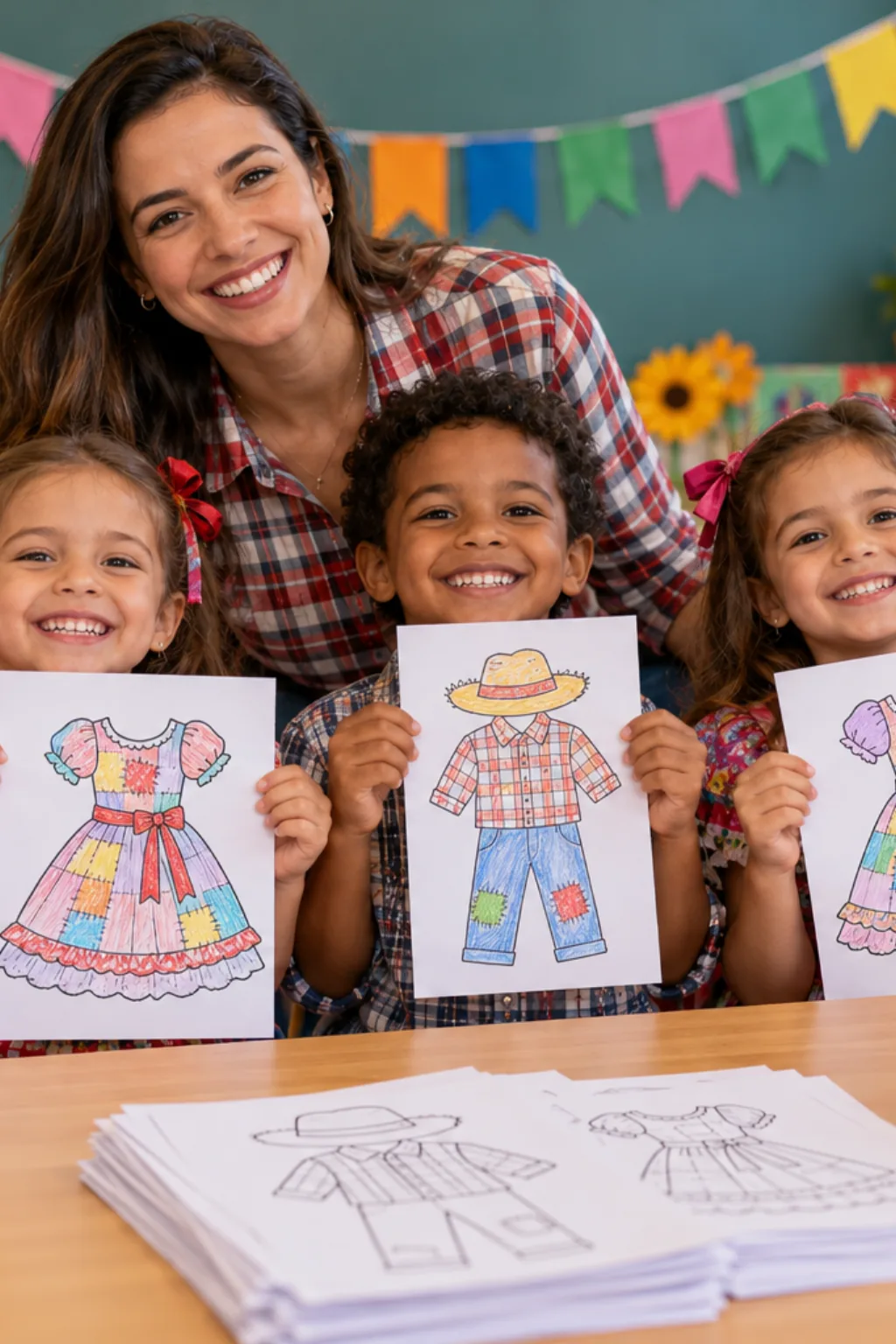 desenho de roupa de festa junina para colorir — exemplo criado na Desenhos pra Colorir