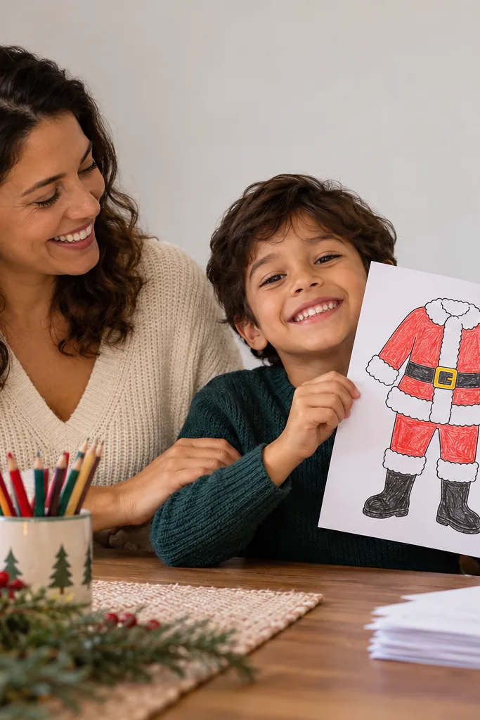 desenhos de roupas do Papai Noel para colorir — exemplo criado na Desenhos pra Colorir
