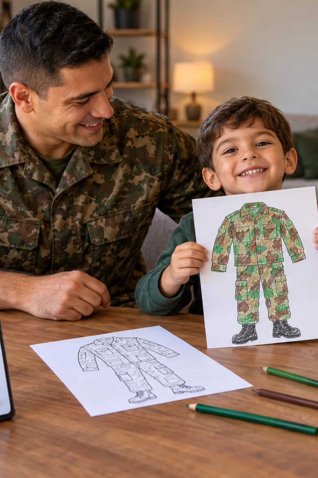 desenho de roupa de soldado para colorir — exemplo criado na Desenhos pra Colorir