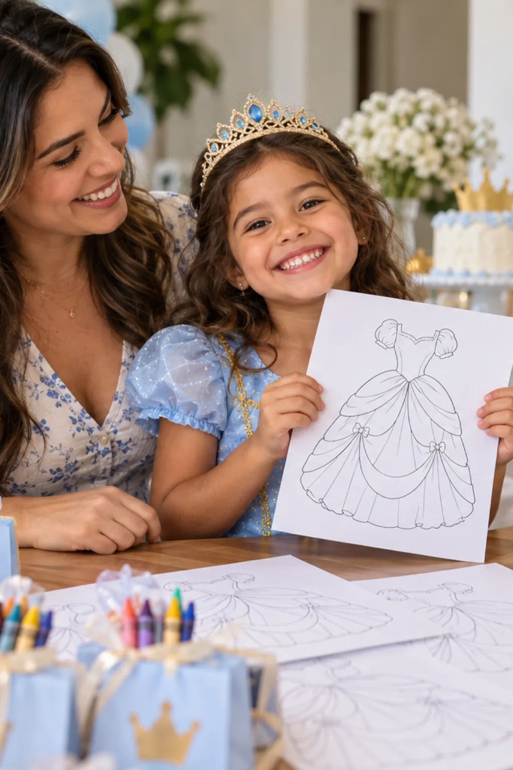 desenho do vestido da Cinderela para colorir — exemplo criado na Desenhos pra Colorir