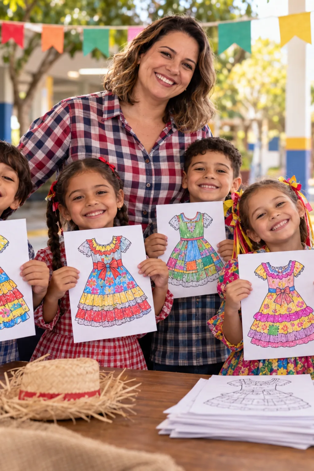 desenho de vestido de festa junina para colorir — exemplo criado na Desenhos pra Colorir
