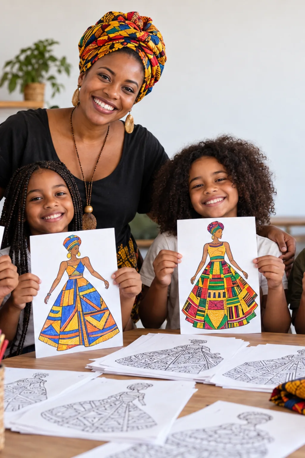 desenhos de vestidos africanos para colorir — exemplo criado na Desenhos pra Colorir