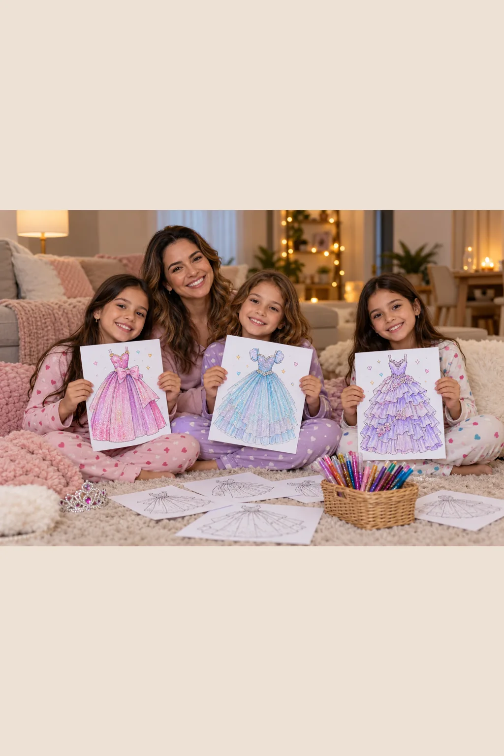 desenhos de vestidos de festa para colorir — exemplo criado na Desenhos pra Colorir