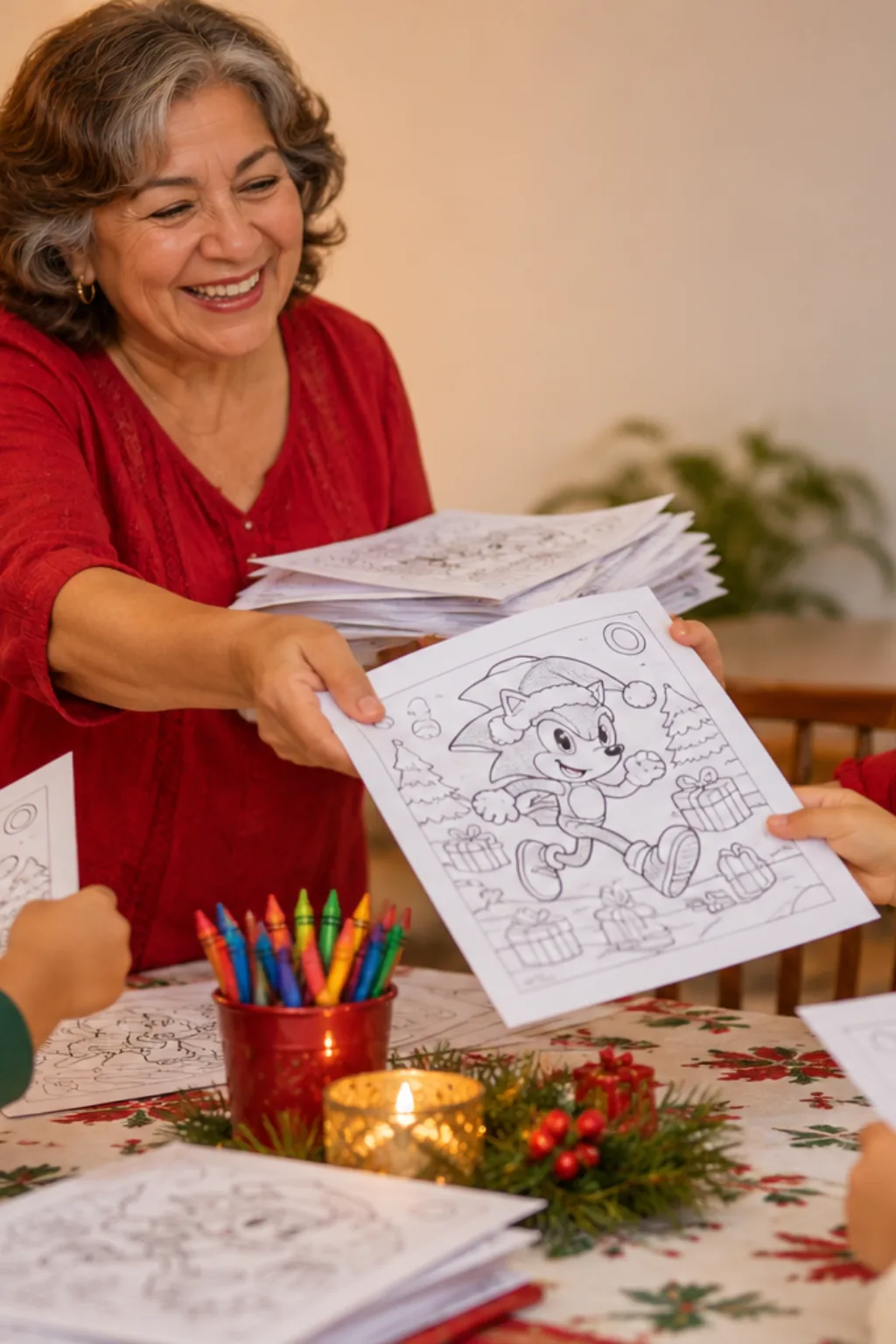 desenho do sonic de natal para colorir — exemplo criado na Desenhos pra Colorir