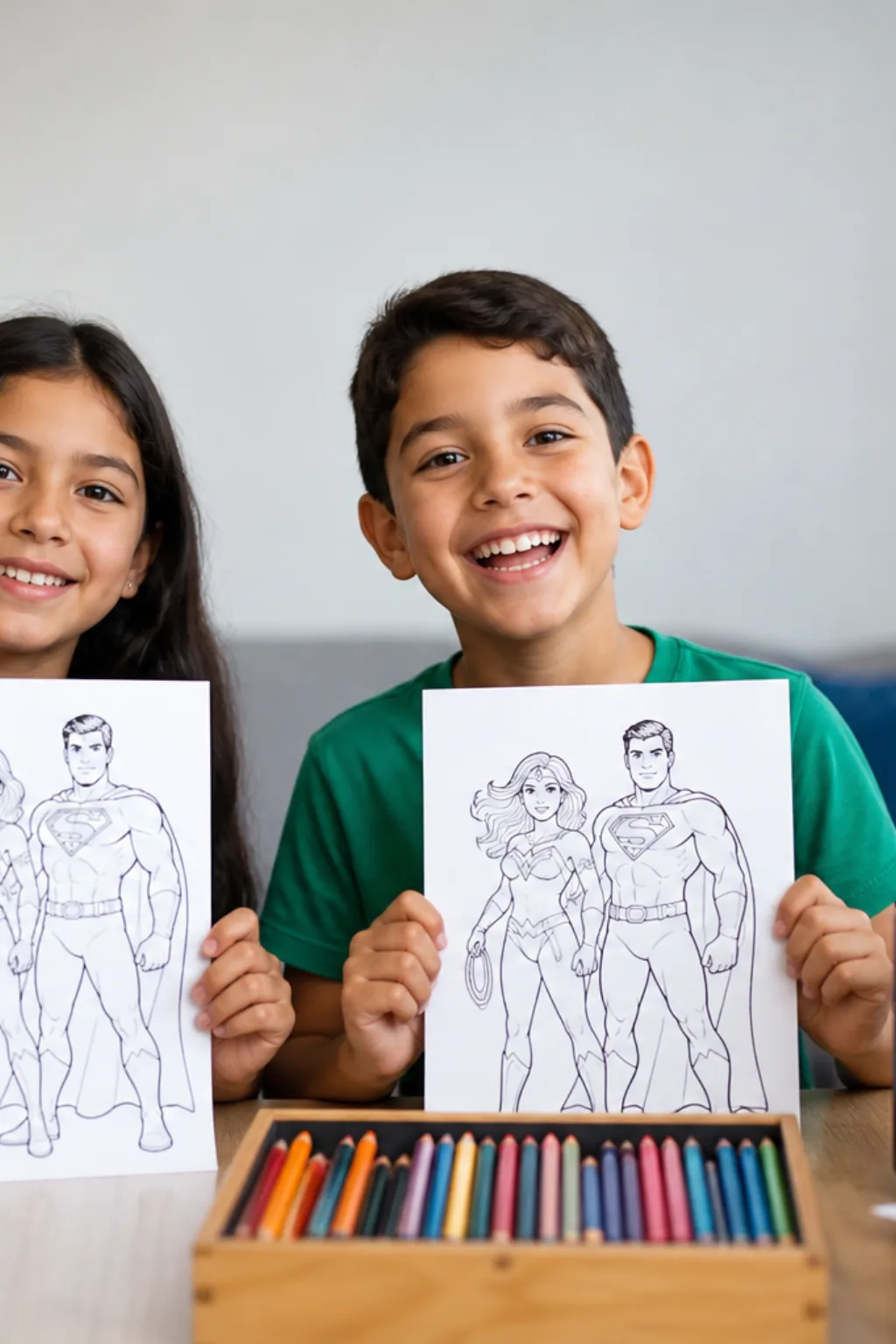desenhos do superman e da mulher maravilha para colorir — exemplo criado na Desenhos pra Colorir