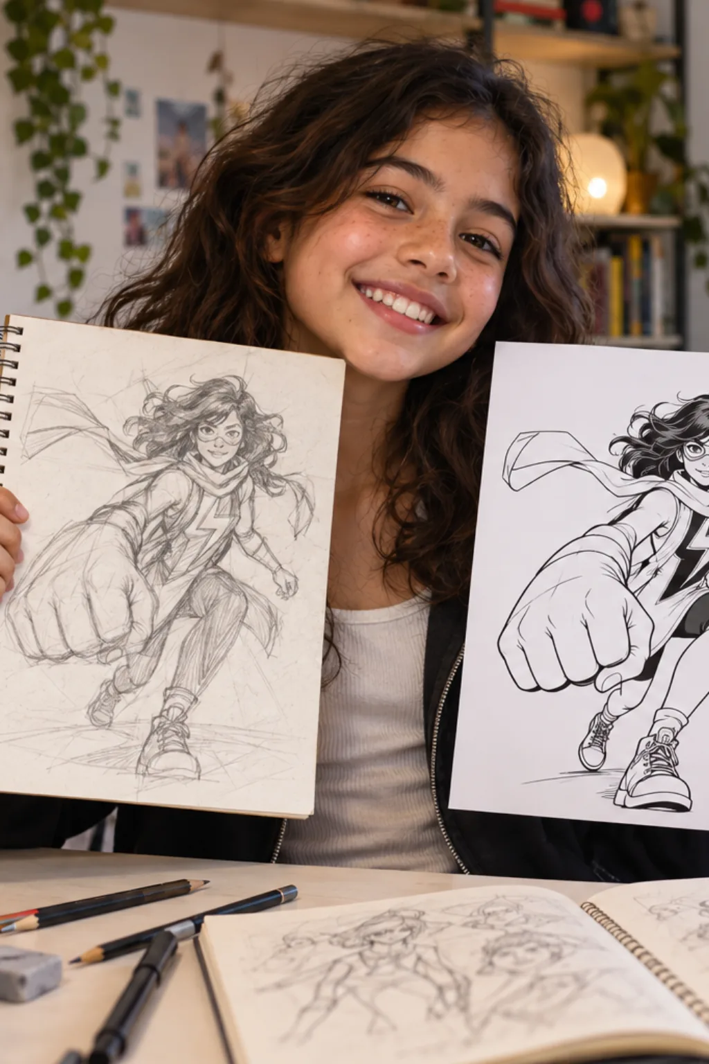 desenhos da Miss Marvel para colorir — exemplo criado na Desenhos pra Colorir