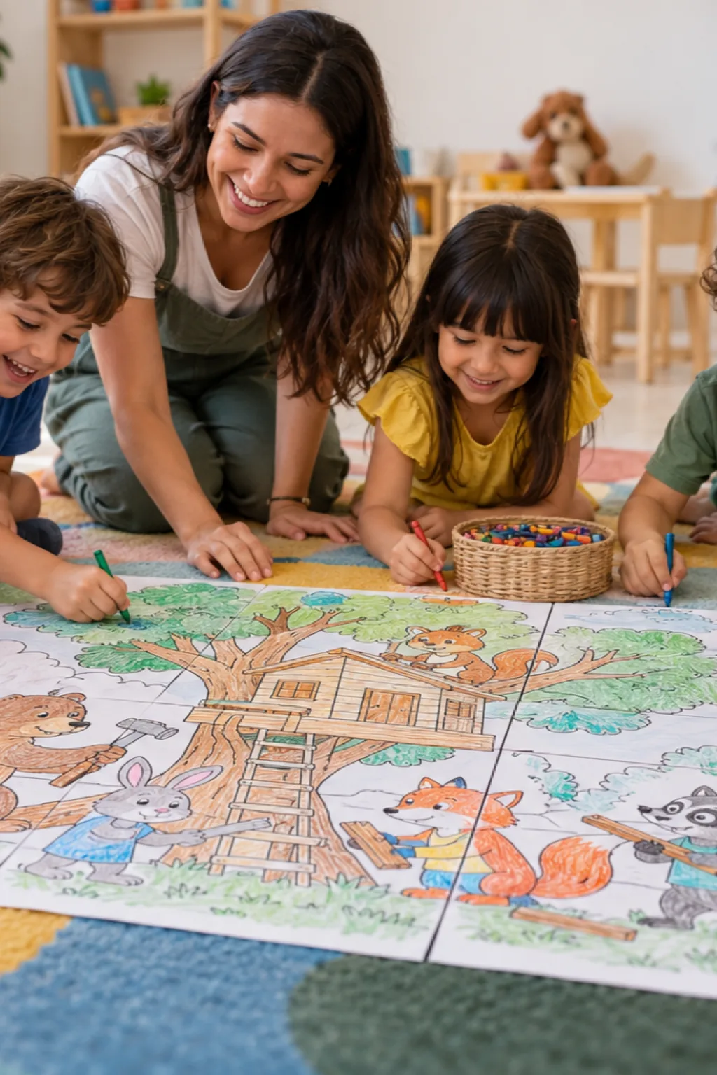 desenhos sobre cooperação para colorir — exemplo criado na Desenhos pra Colorir