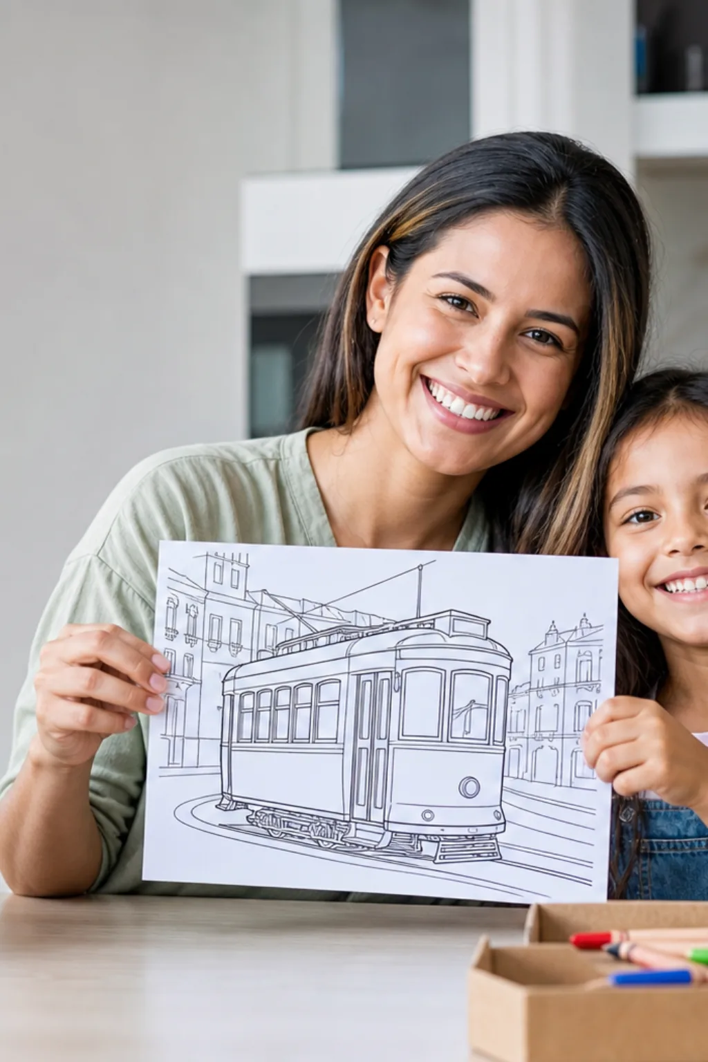 desenhos de bonde para colorir — exemplo criado na Desenhos pra Colorir