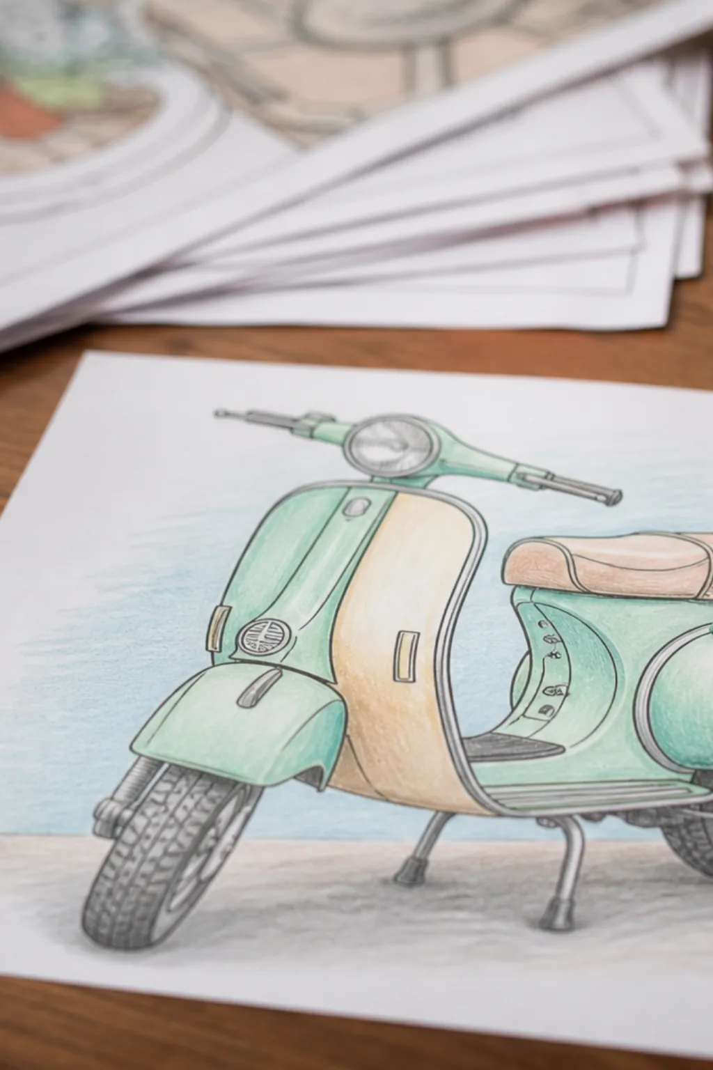 desenhos de motos Vespa para colorir - 2