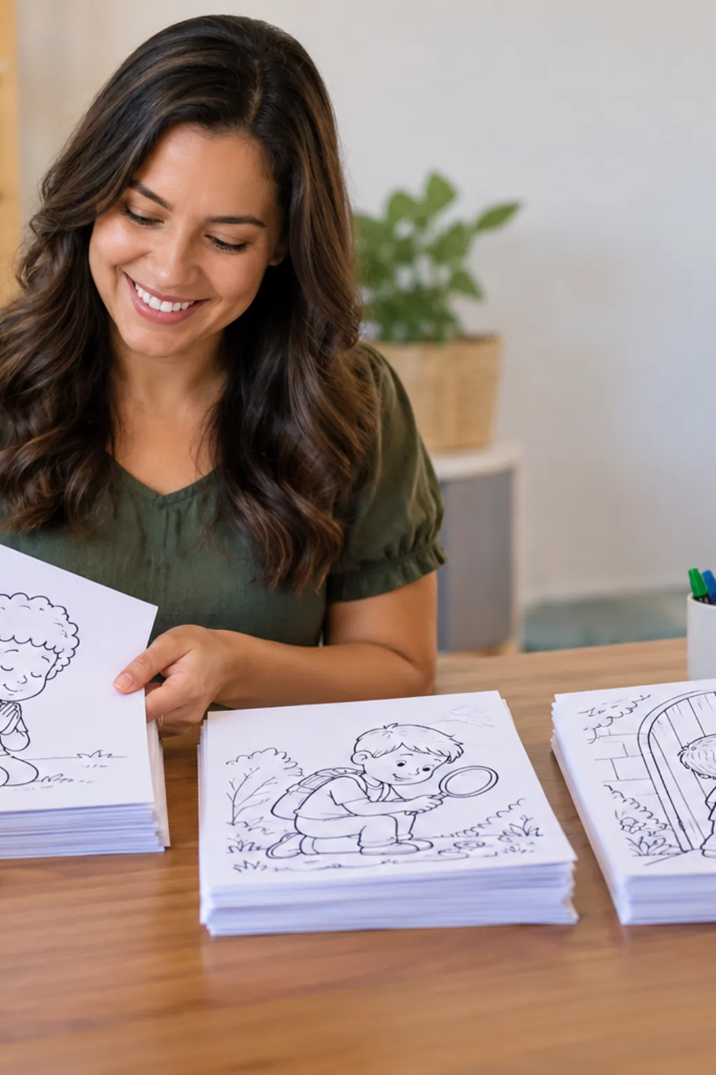 desenhos do ensinamento Pedi, Buscai e Batei para colorir — exemplo criado na Desenhos pra Colorir