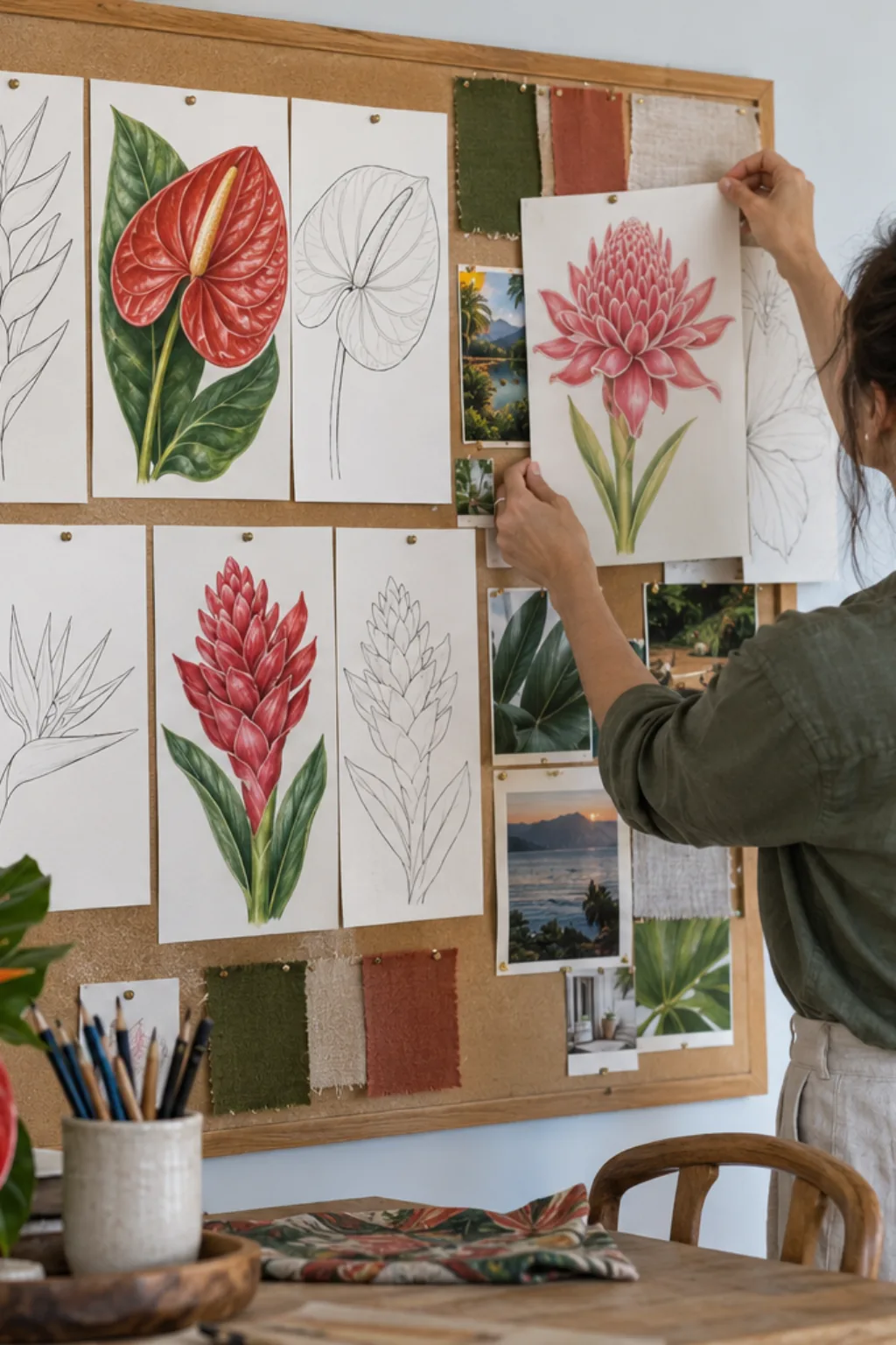 Desenhos de Flores Tropicais para Desenhar - Depois