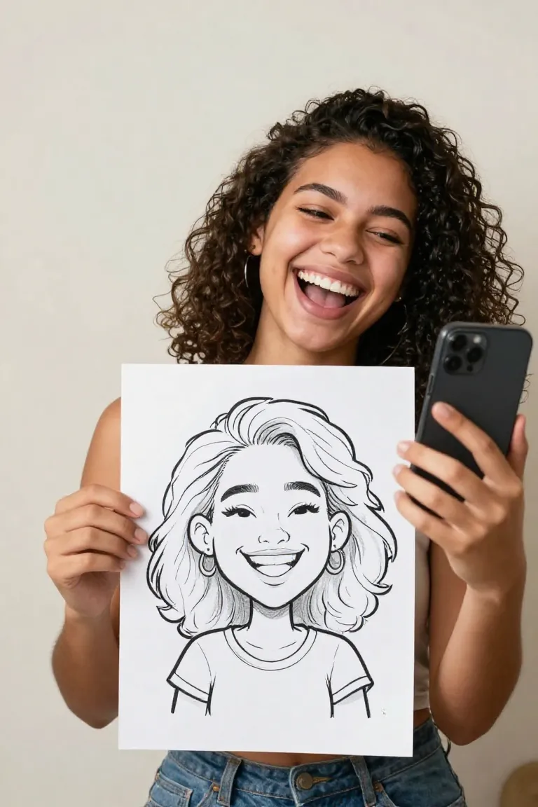fazer caricatura de foto — exemplo criado na Desenhos pra Colorir