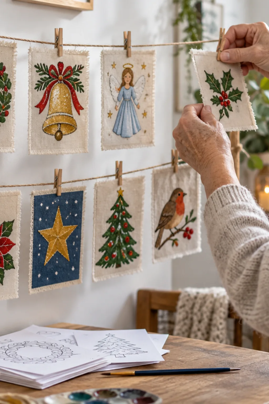 Riscos de Cartões de Natal para Pintura em Tecido - Depois