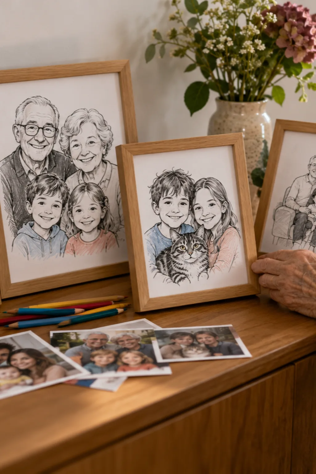 Transformar Foto em Desenho de Caricatura de Família - Depois
